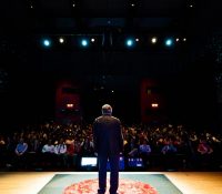 Confident Man Fear Public Speaking Large Audience